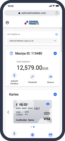 „Admirals“ įrankių skydelis