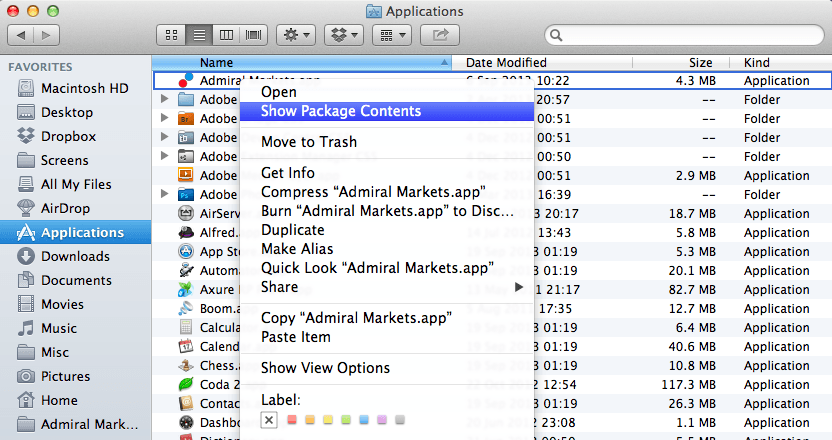 Instalar EAs e Scripts para o MetaTrader 4 em Mac OS X: Mostrar Conteúdos do Pacote