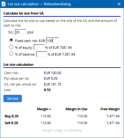 Jendela kalkulator margin